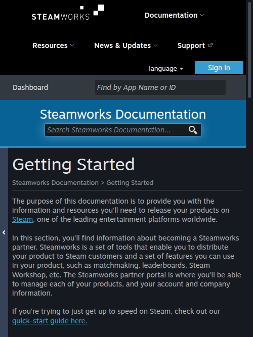 Steamworks Getting Started page